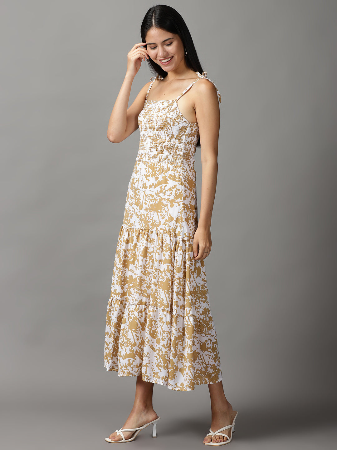 Women's White Midi Fit & Flare Dress