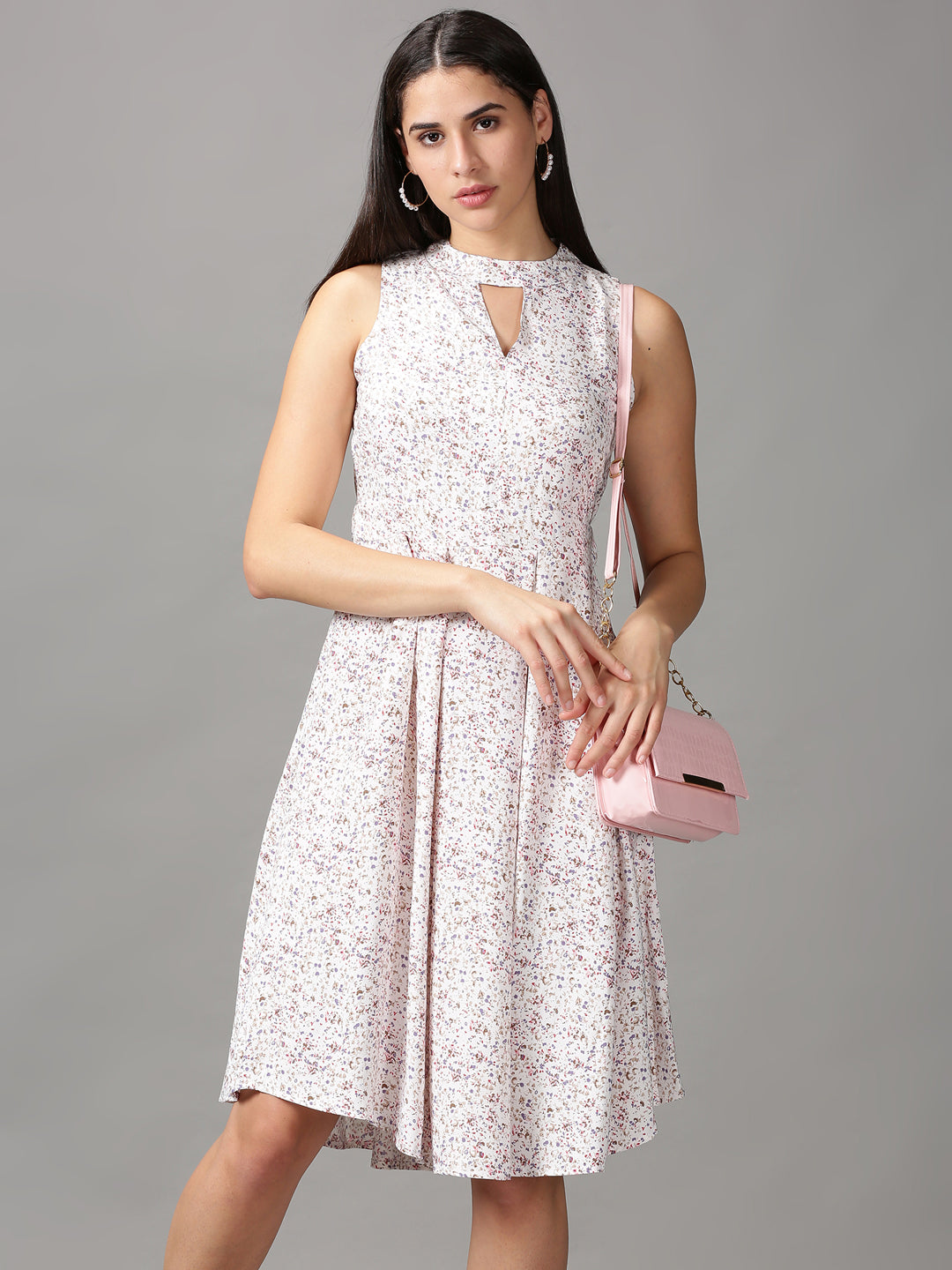 Women's White Floral Fit & Flare Dress