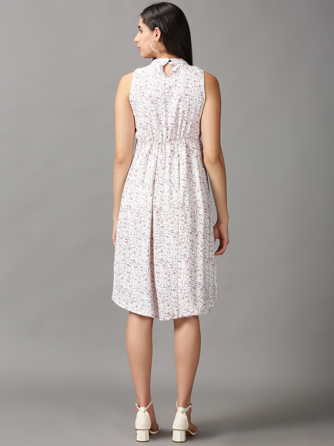 Women's White Floral Fit & Flare Dress