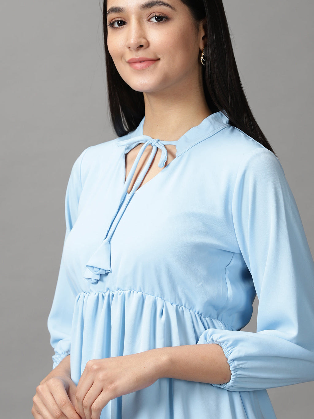 Women's Blue Fit & Flare Layered Dress