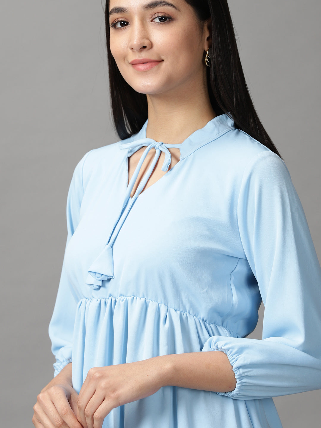 Women's Blue Fit & Flare Layered Dress