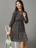 Women's Black Chiffon A-Line Dress