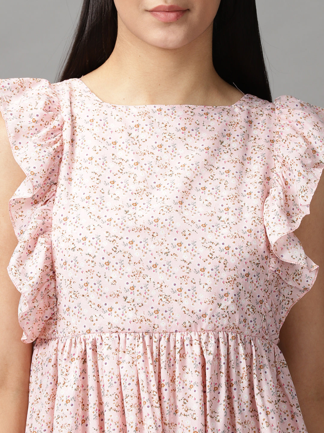 Women's Pink Floral Chiffon Fit & Flare Dress
