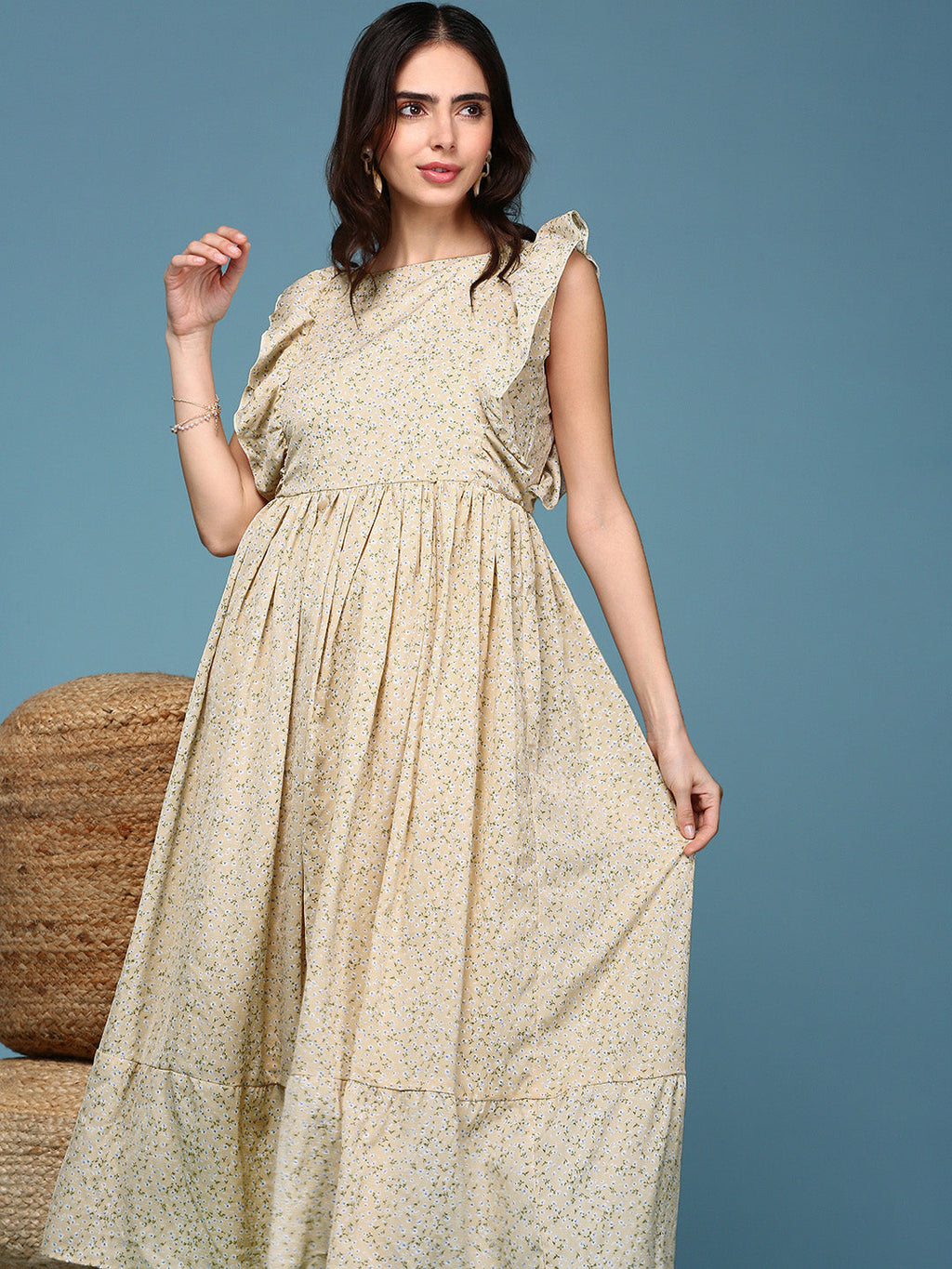 Women's Yellow Chiffon Fit & Flare Dress