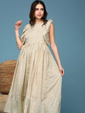 Women's Yellow Chiffon Fit & Flare Dress