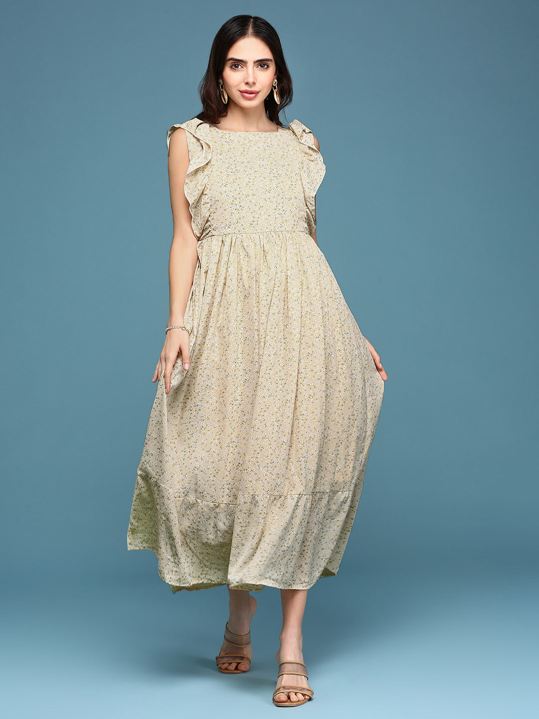 Women's Yellow Chiffon Fit & Flare Dress