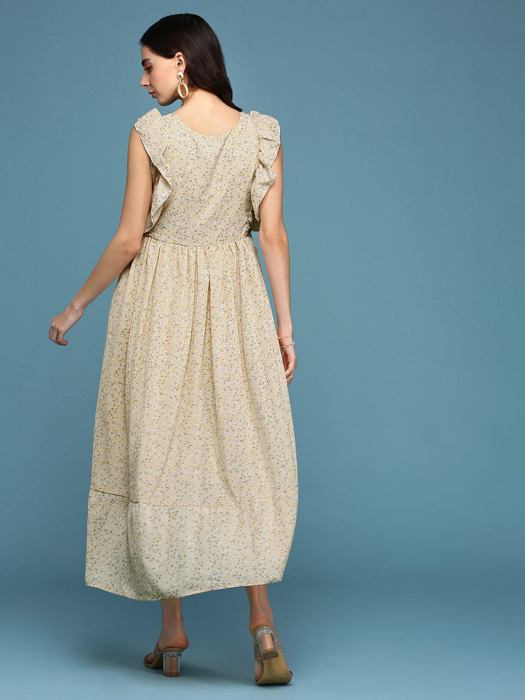 Women's Yellow Chiffon Fit & Flare Dress
