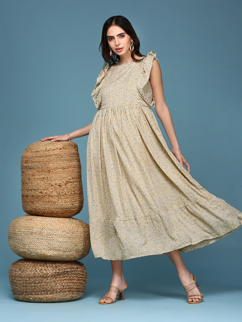 Women's Yellow Chiffon Fit & Flare Dress