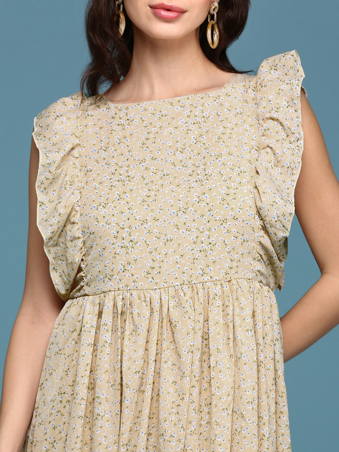 Women's Yellow Chiffon Fit & Flare Dress