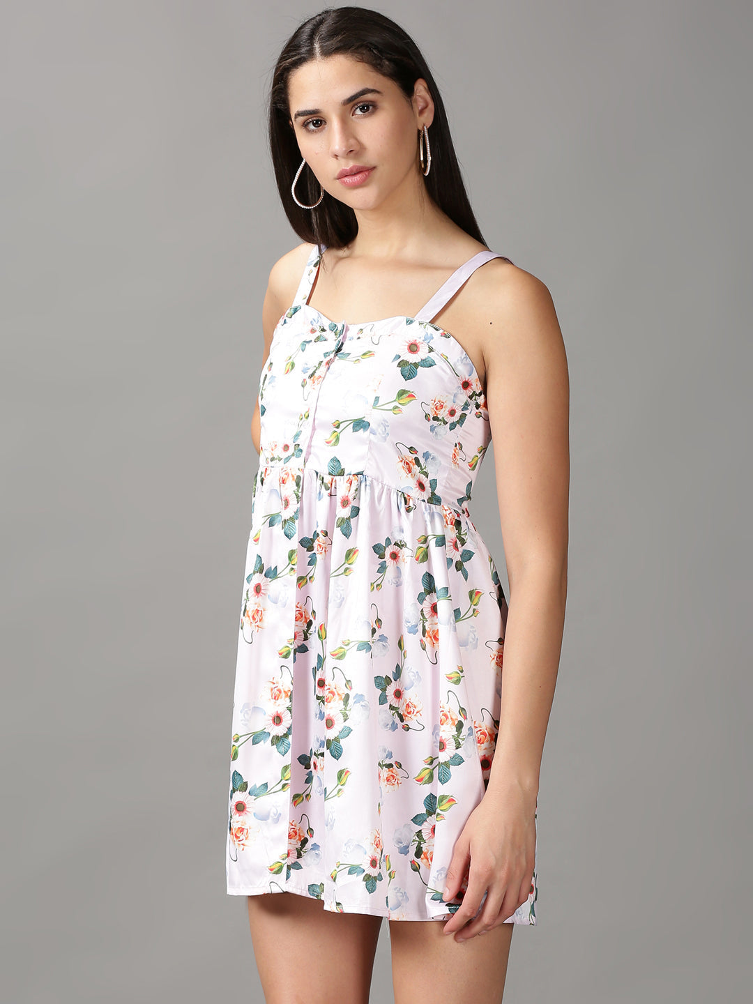 Women's Pink Floral Satin Fit & Flare Dress