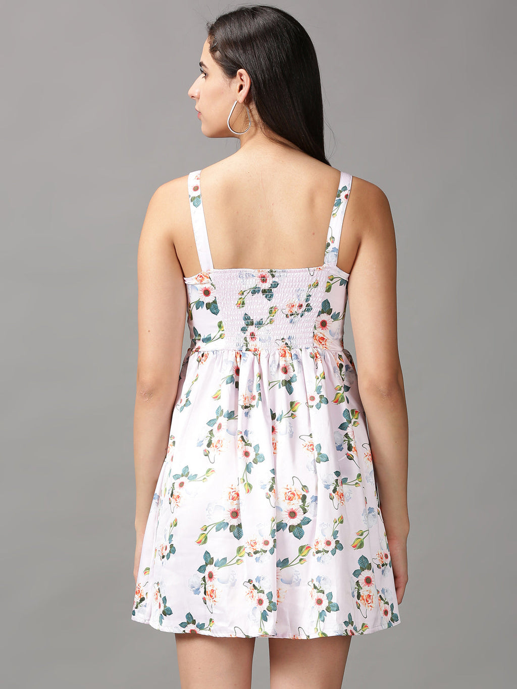 Women's Pink Floral Satin Fit & Flare Dress