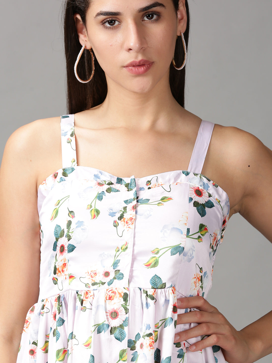 Women's Pink Floral Satin Fit & Flare Dress