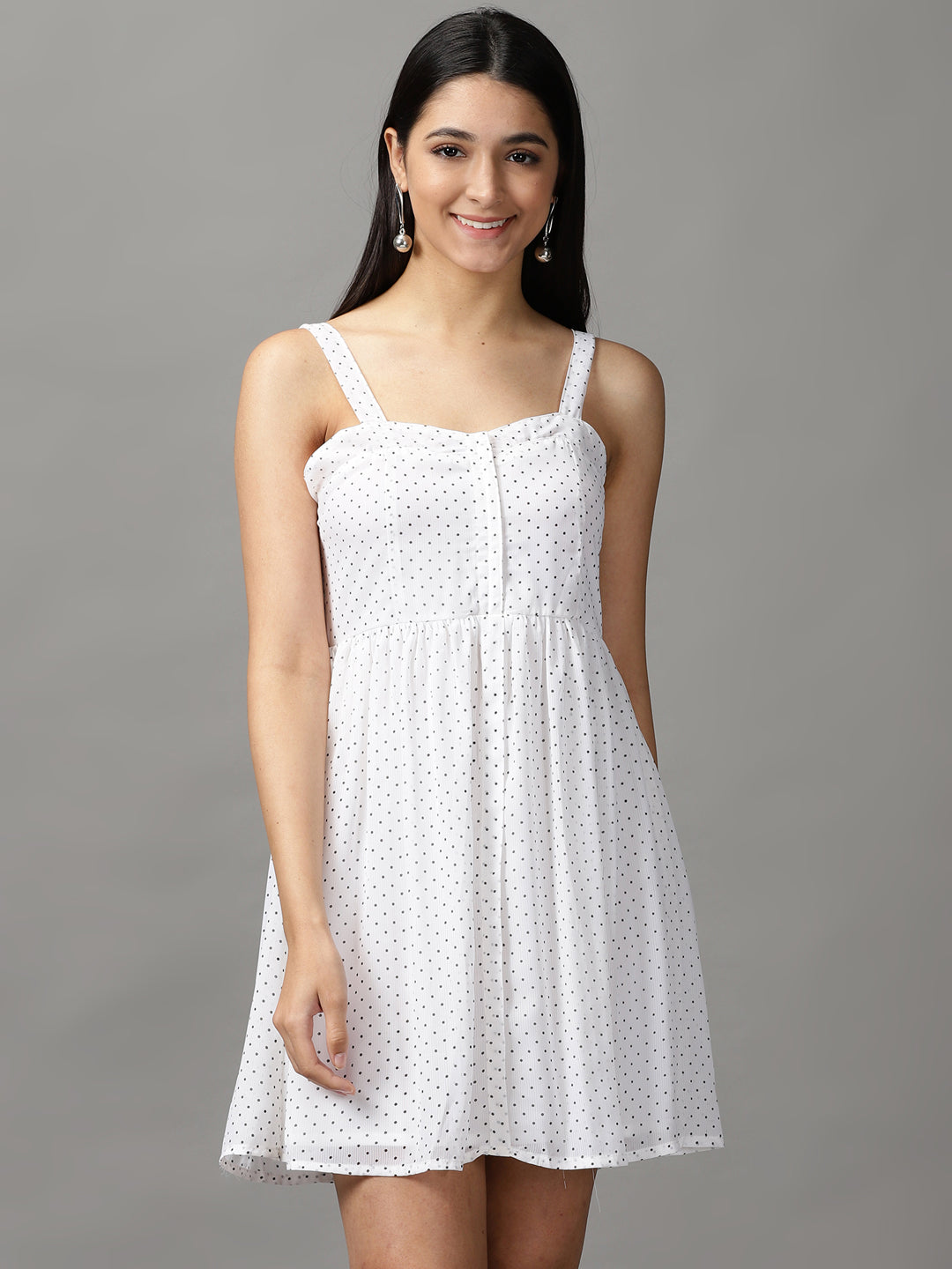 Women's Off White Polka Dots Fit & Flare Dress