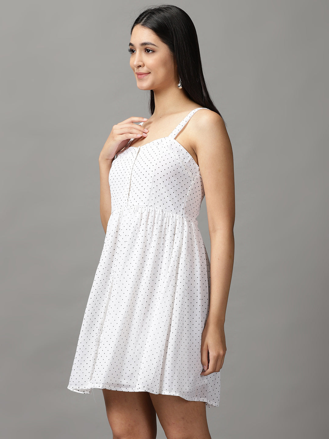Women's Off White Polka Dots Fit & Flare Dress