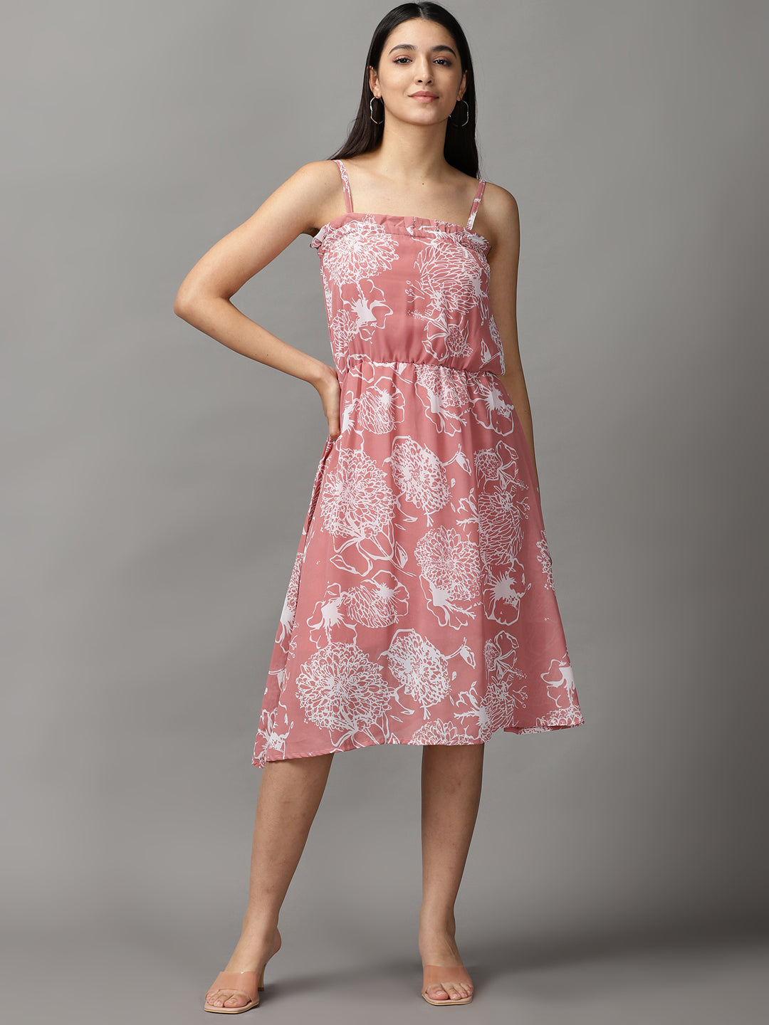 Women's Mauve Floral Chiffon Midi Dress