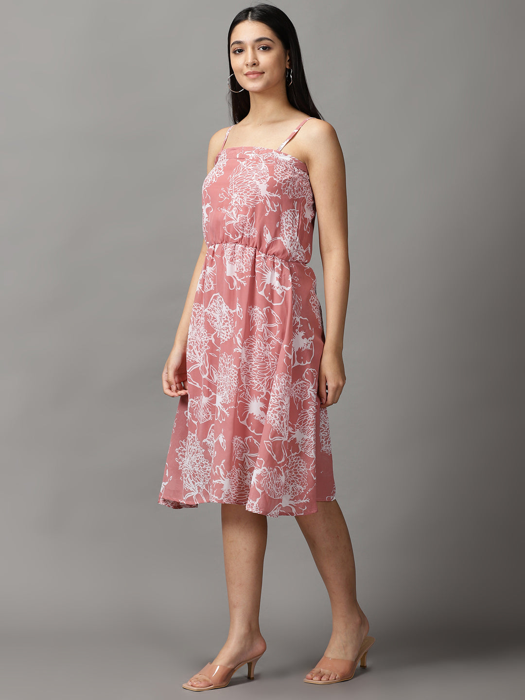 Women's Mauve Floral Chiffon Midi Dress
