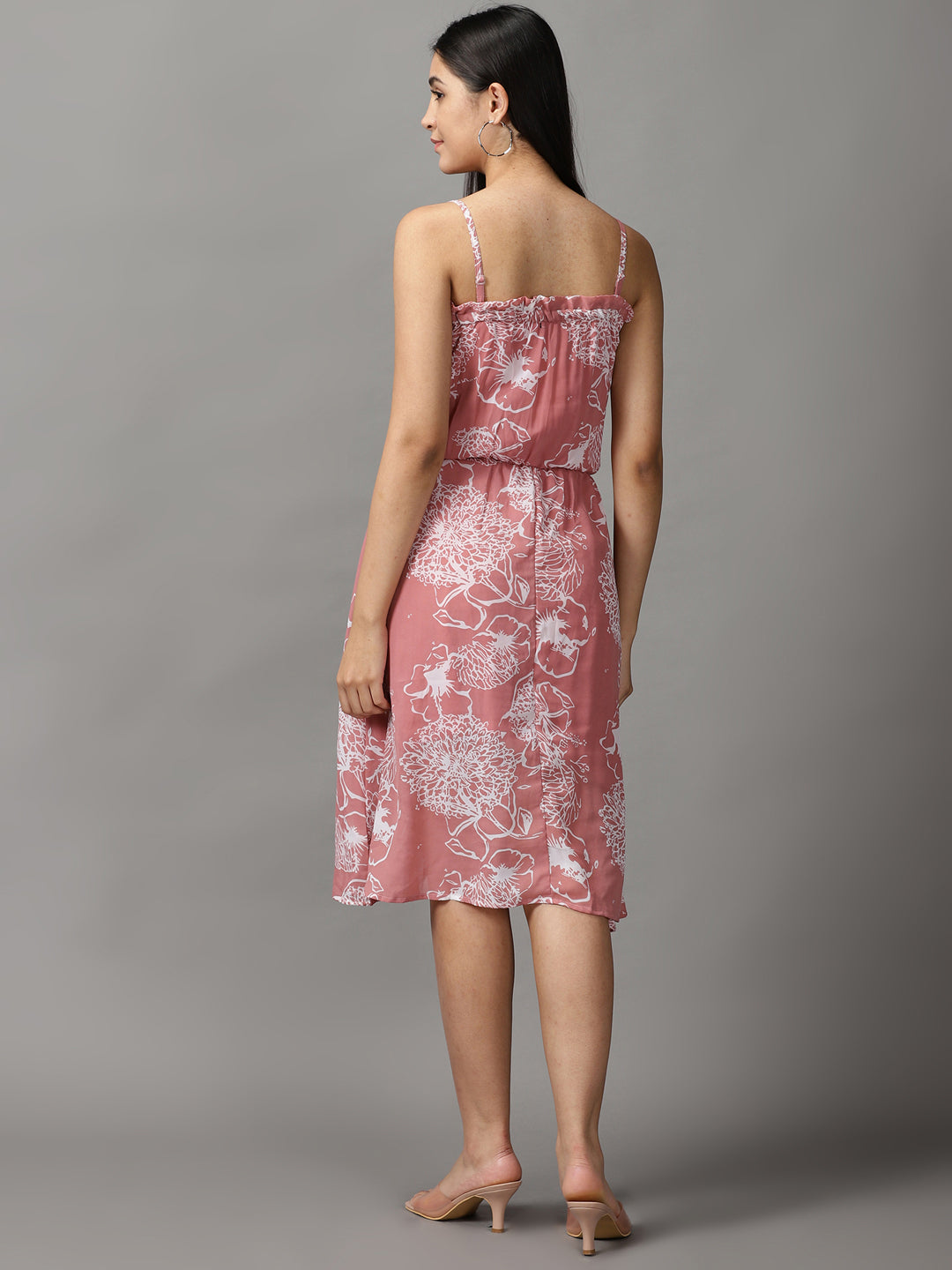 Women's Mauve Floral Chiffon Midi Dress