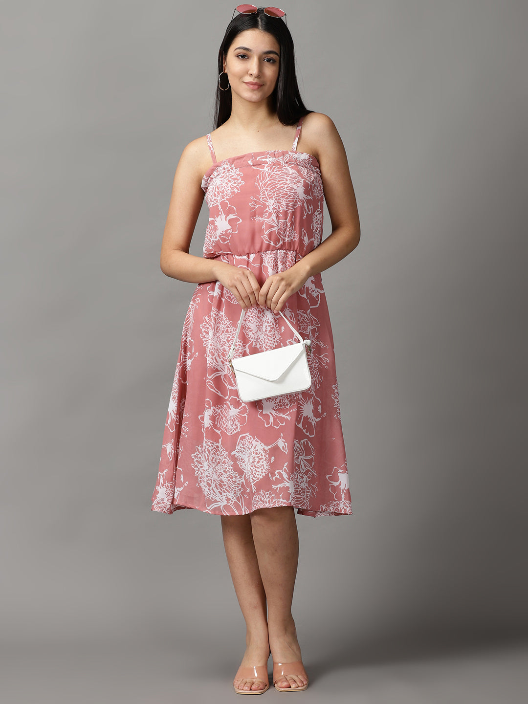 Women's Mauve Floral Chiffon Midi Dress