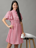 Women's Red High Neck Fit & Flare Dress