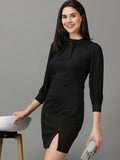 Women's Black Mock Neck Sheath Mini Dress