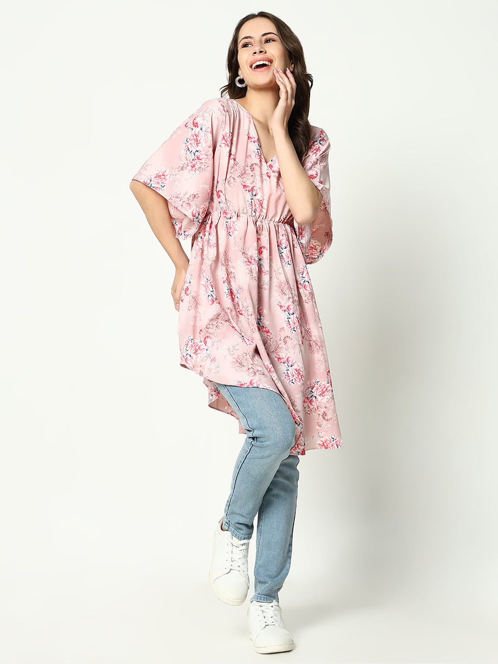 Women's Pink Floral Fit & Flare Top