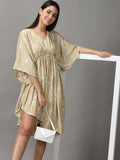 Women's Beige Abstract Fit and Flare Dress