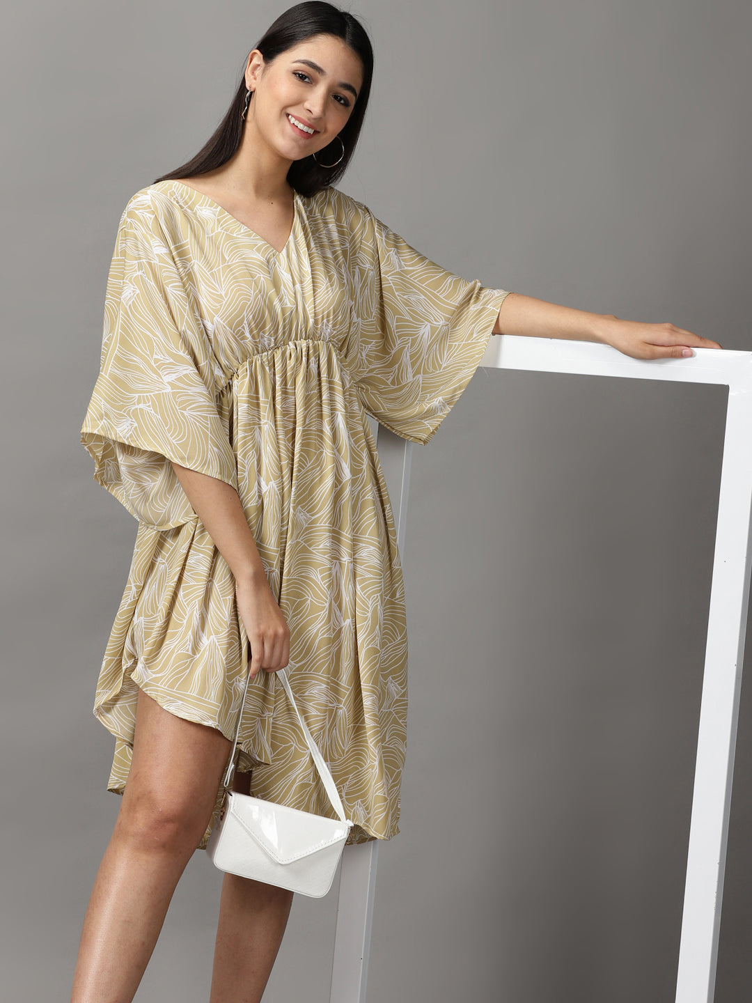 Women's Beige Abstract Fit and Flare Dress