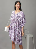 Women's Lavender Abstract Printed Fit and Flare Dress