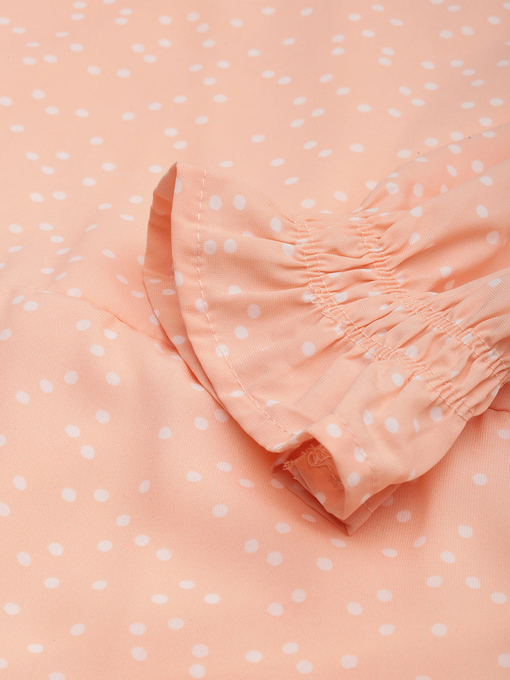 Women's Peach Polka Dots Printed Square Neck Fit & Flare Dress