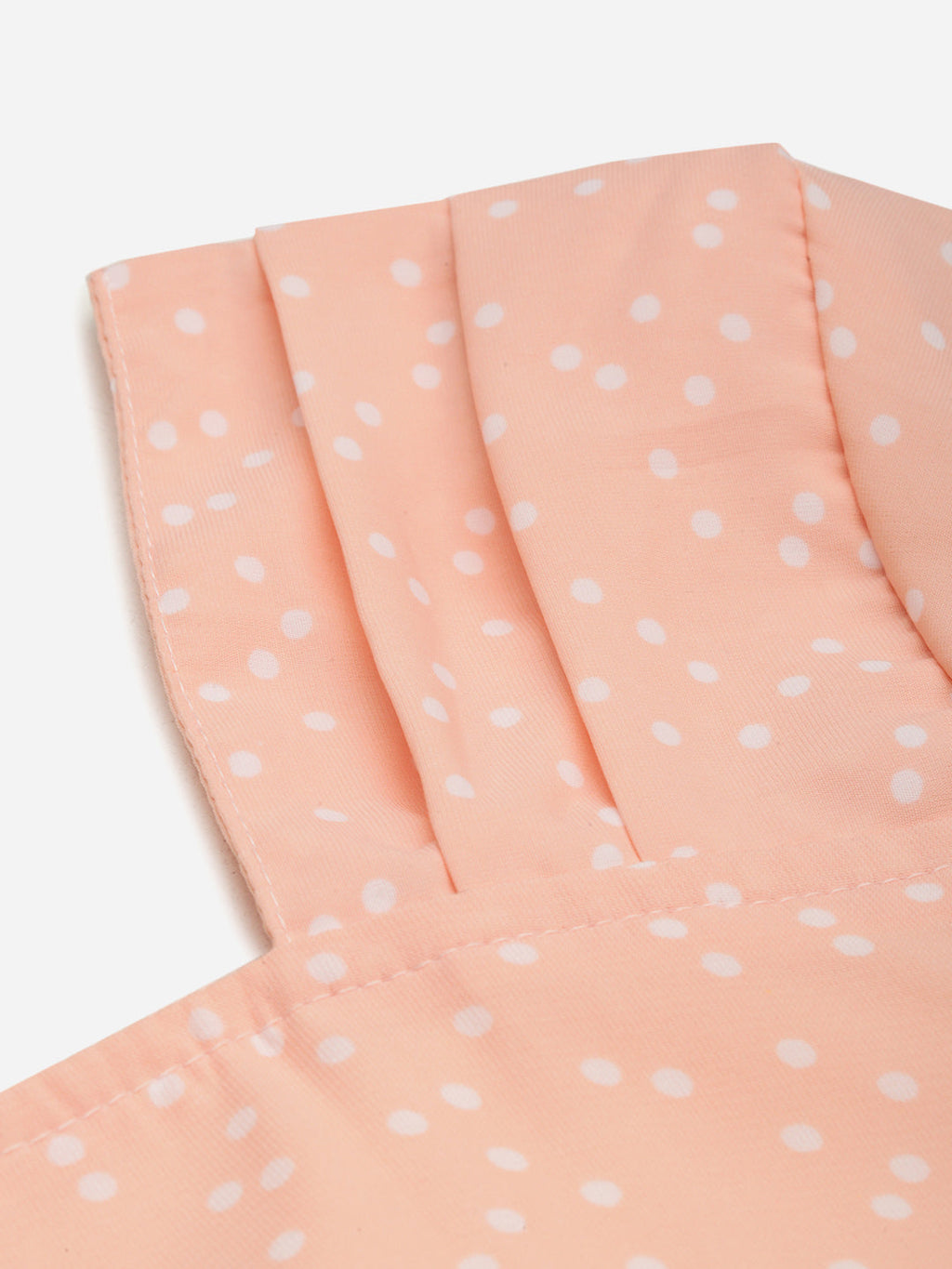 Women's Peach Polka Dots Printed Square Neck Fit & Flare Dress