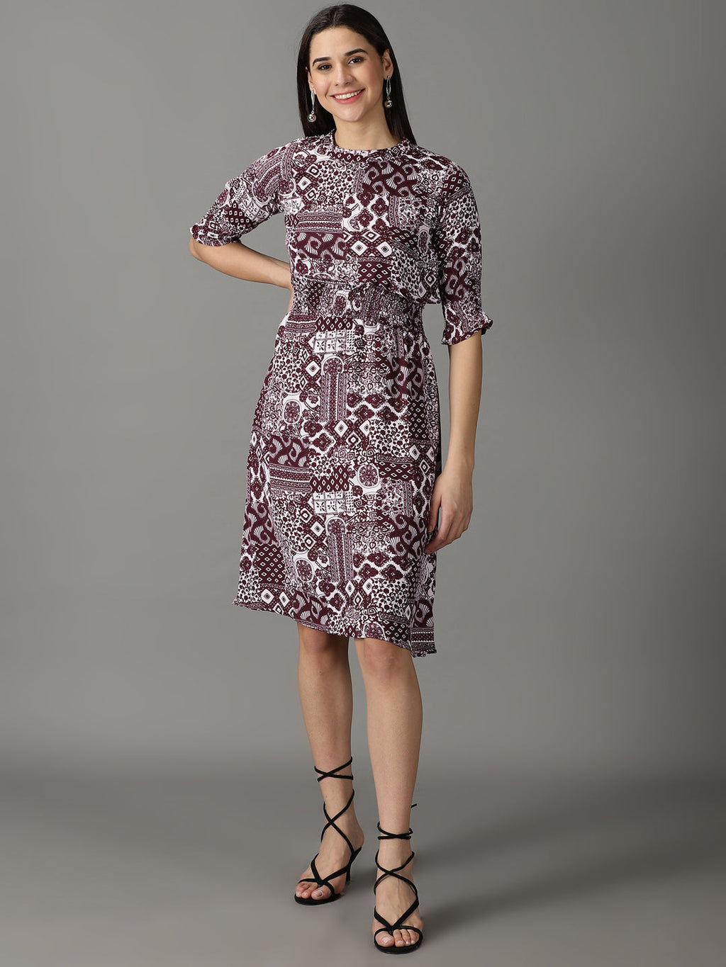 Women's Lavender Abstract Print A-Line Dress