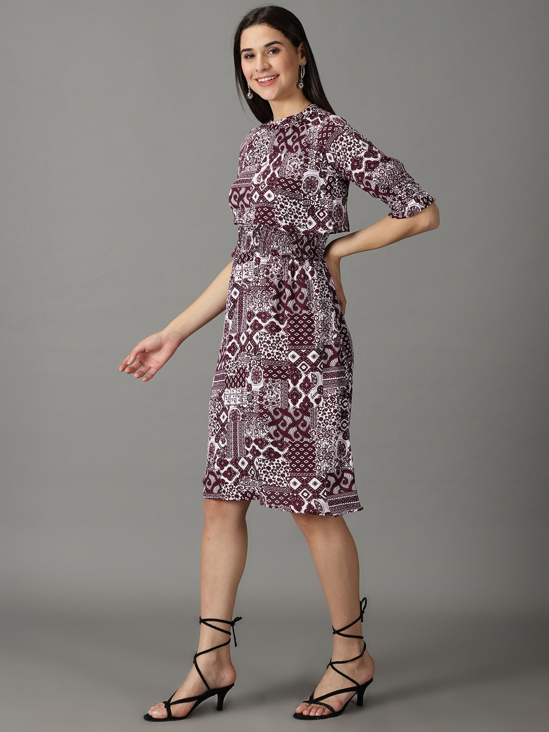 Women's Lavender Abstract Print A-Line Dress