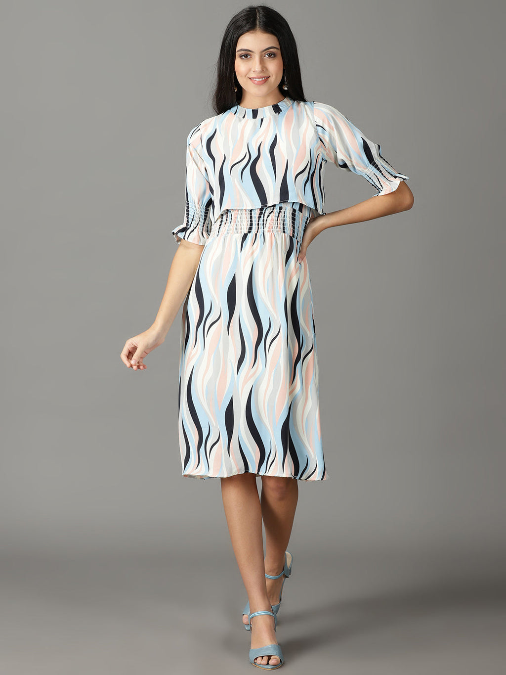Women's Off White Chiffon A-Line Midi Dress