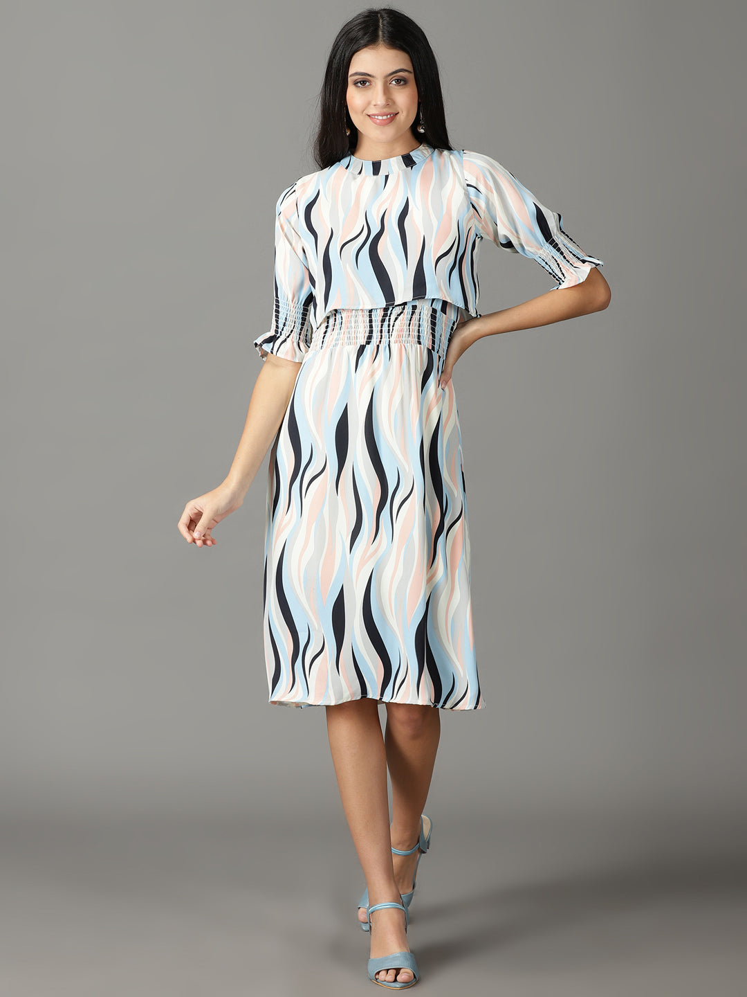 Women's Off White Chiffon A-Line Midi Dress