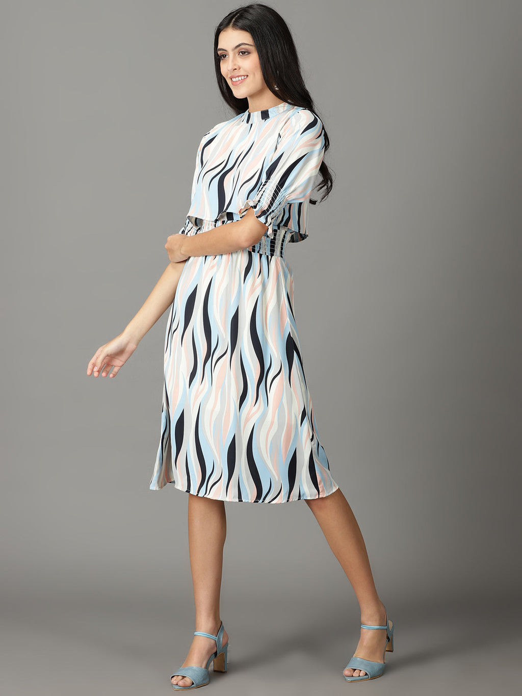 Women's Off White Chiffon A-Line Midi Dress