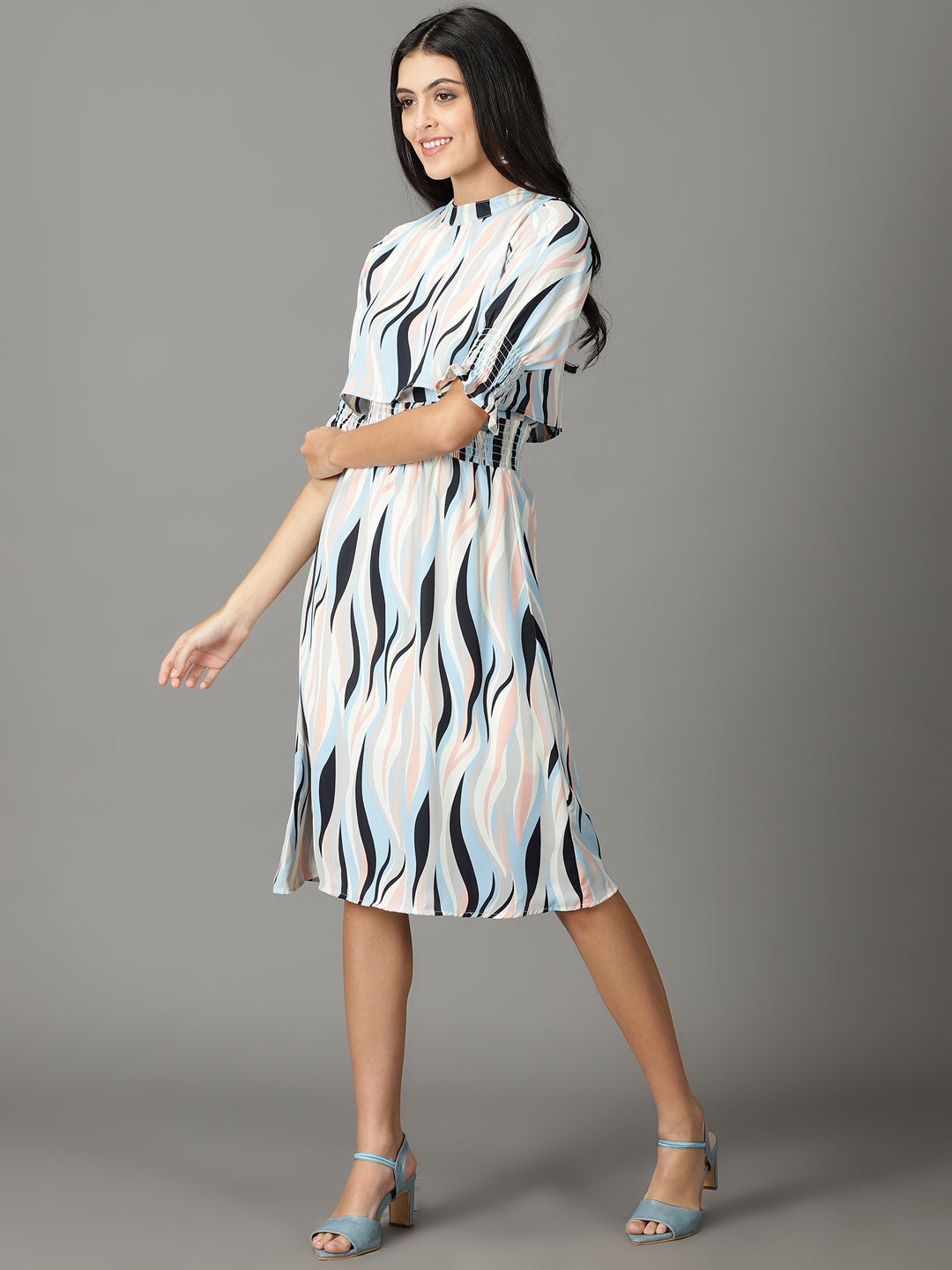 Women's Off White Chiffon A-Line Midi Dress