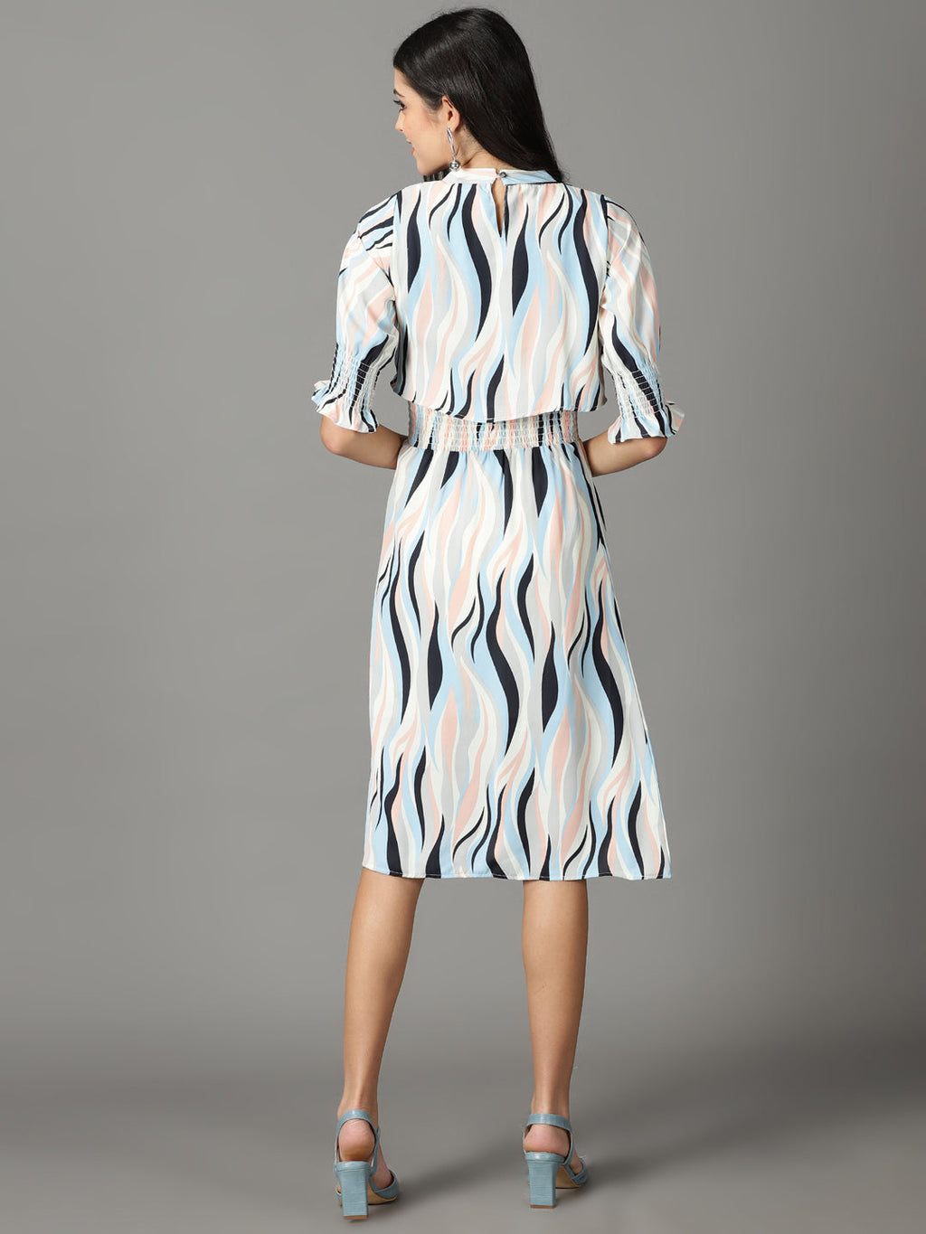 Women's Off White Chiffon A-Line Midi Dress