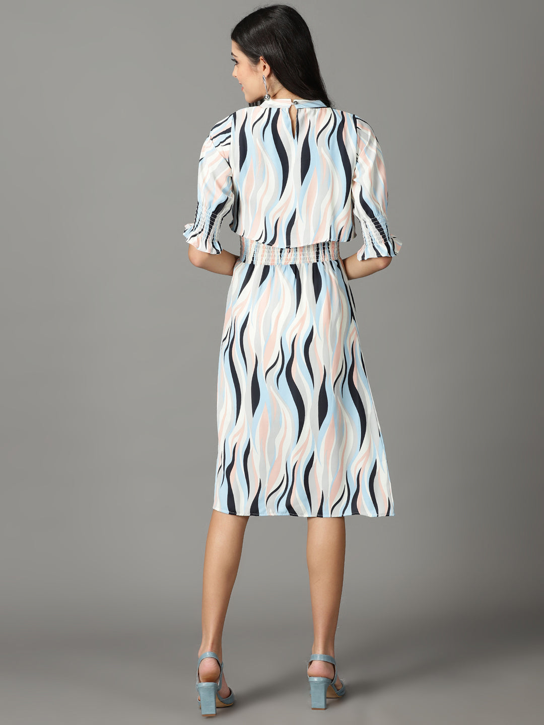 Women's Off White Chiffon A-Line Midi Dress