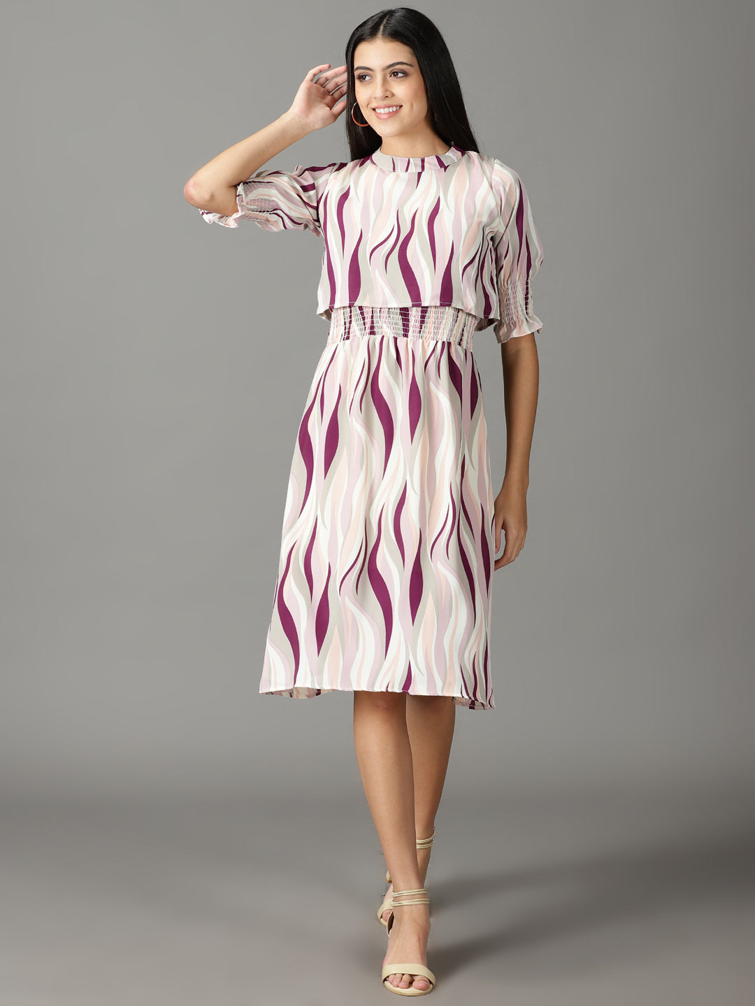 Women's Off White Chiffon A-Line Midi Dress