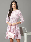 Women's Pink Floral Printed Fit & Flare Dress
