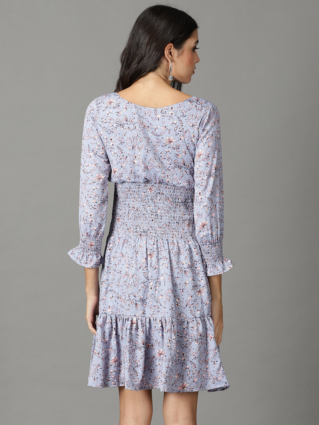 Women's Blue Floral Printed Chiffon Dress