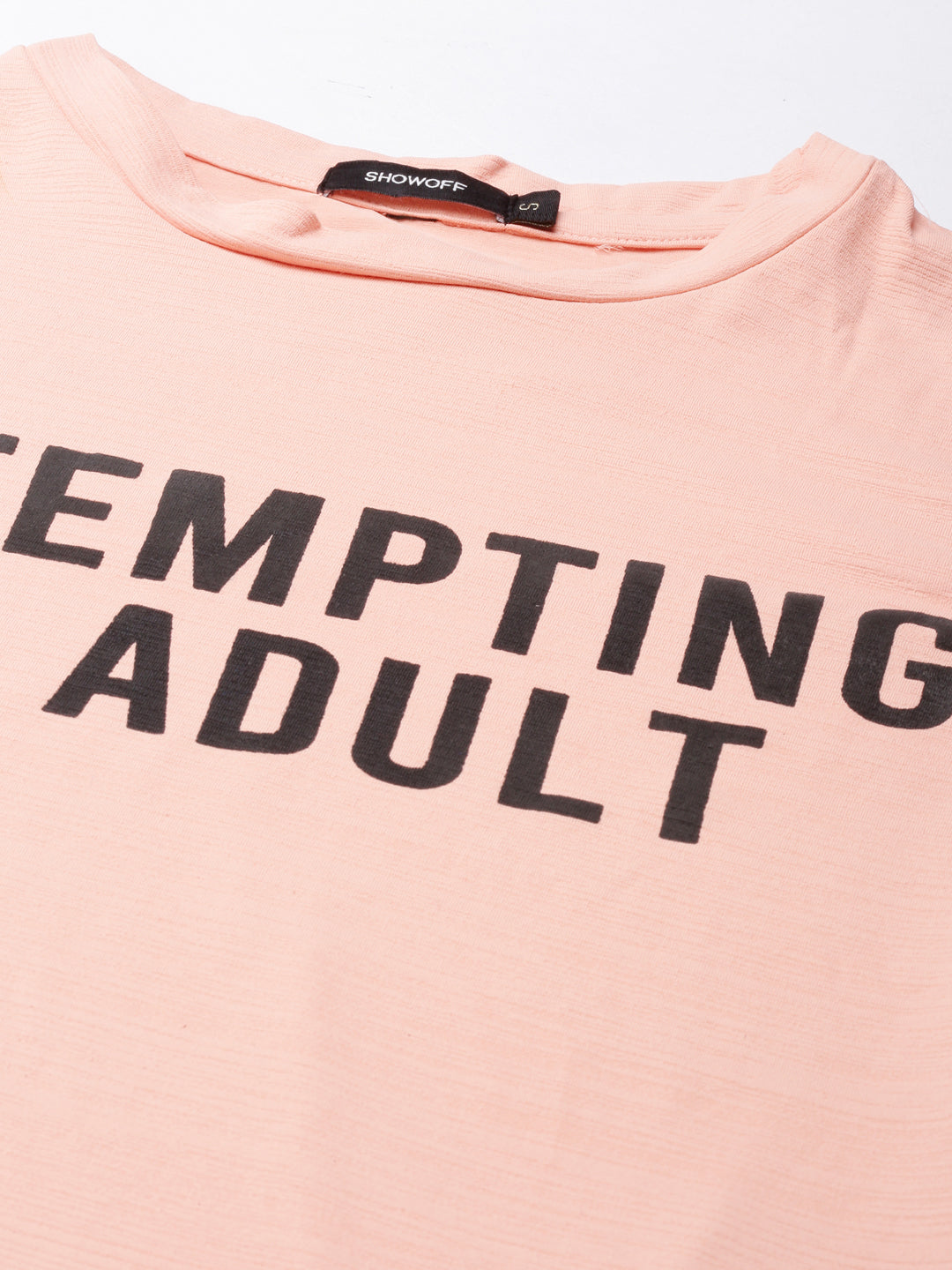 Women's Peach Typography Printed Cotton T-Shirt Dress