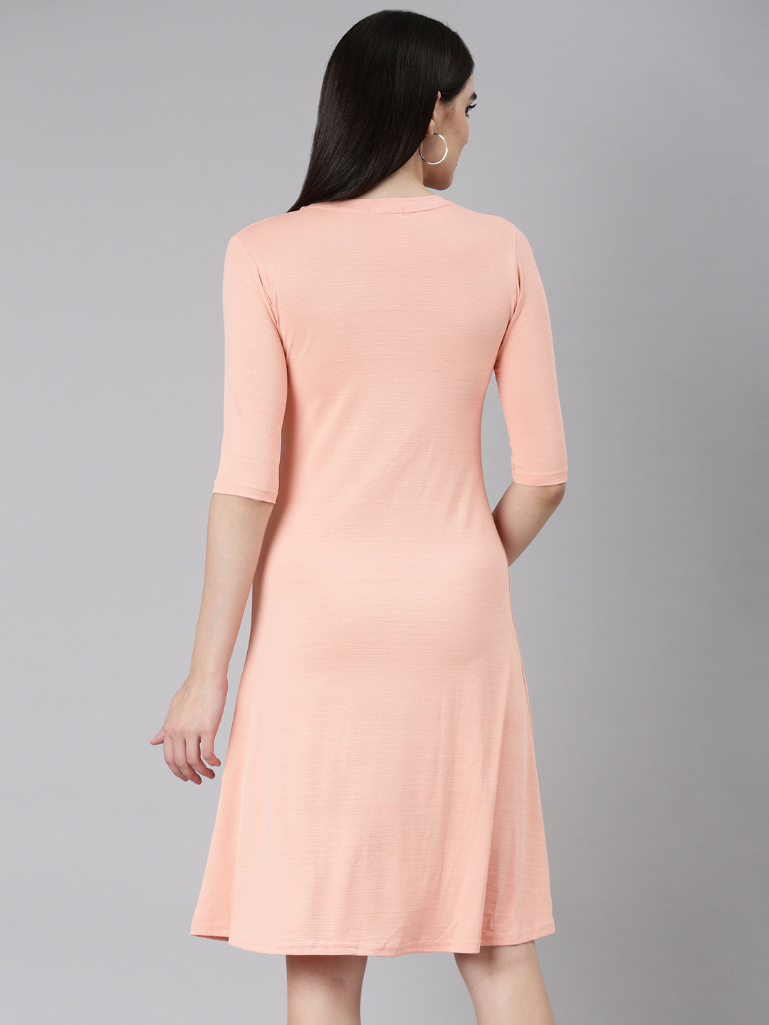 Women's Peach Typography Printed Cotton T-Shirt Dress