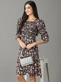 Women's Black Floral A-Line Dress