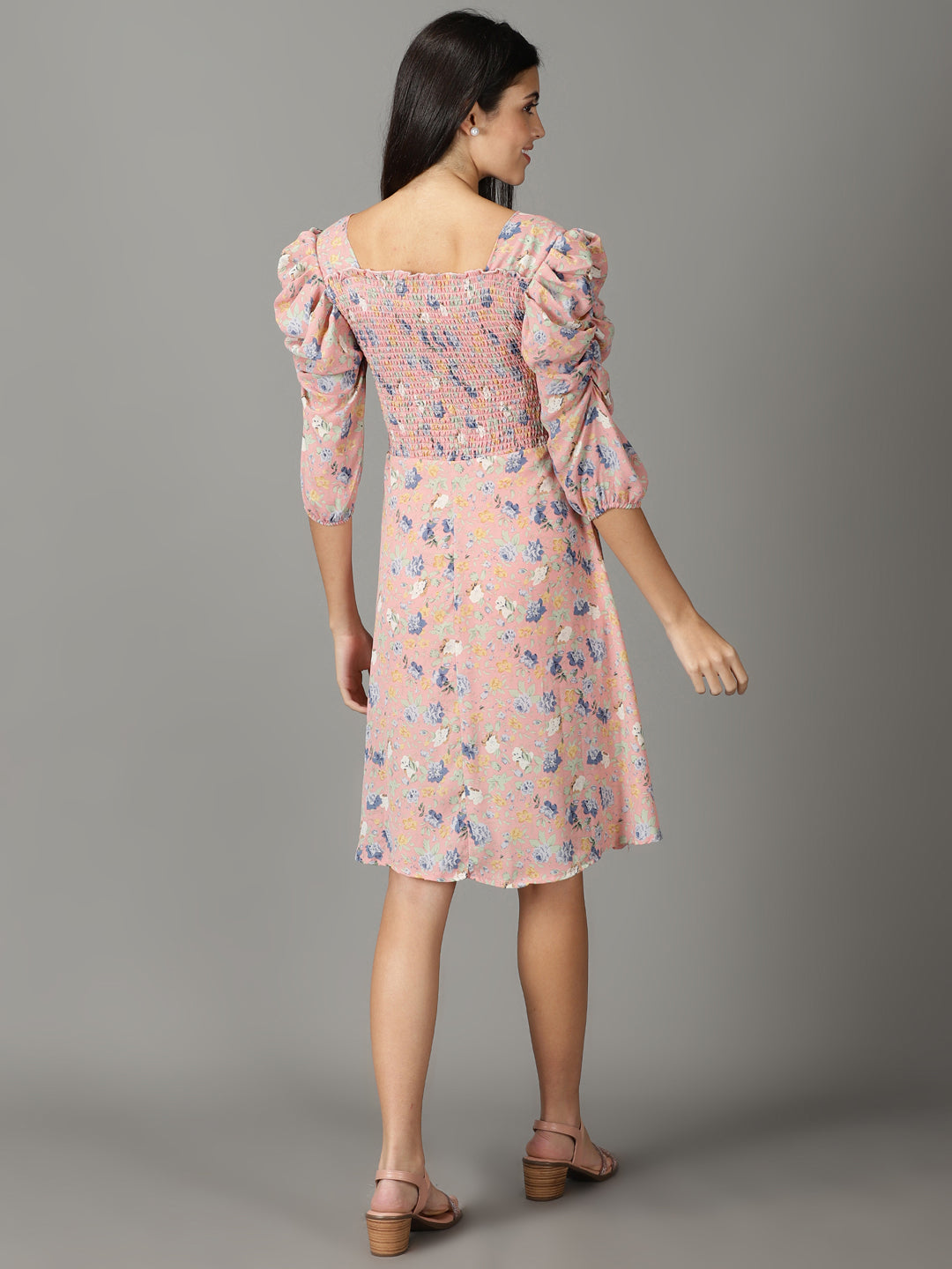 Women's Pink Floral Chiffon A-Line Dress
