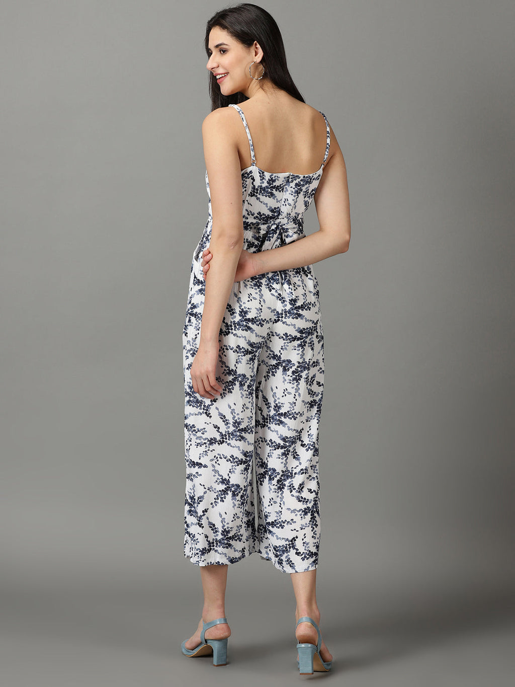 Women's White Floral Printed Culotte Jumpsuit