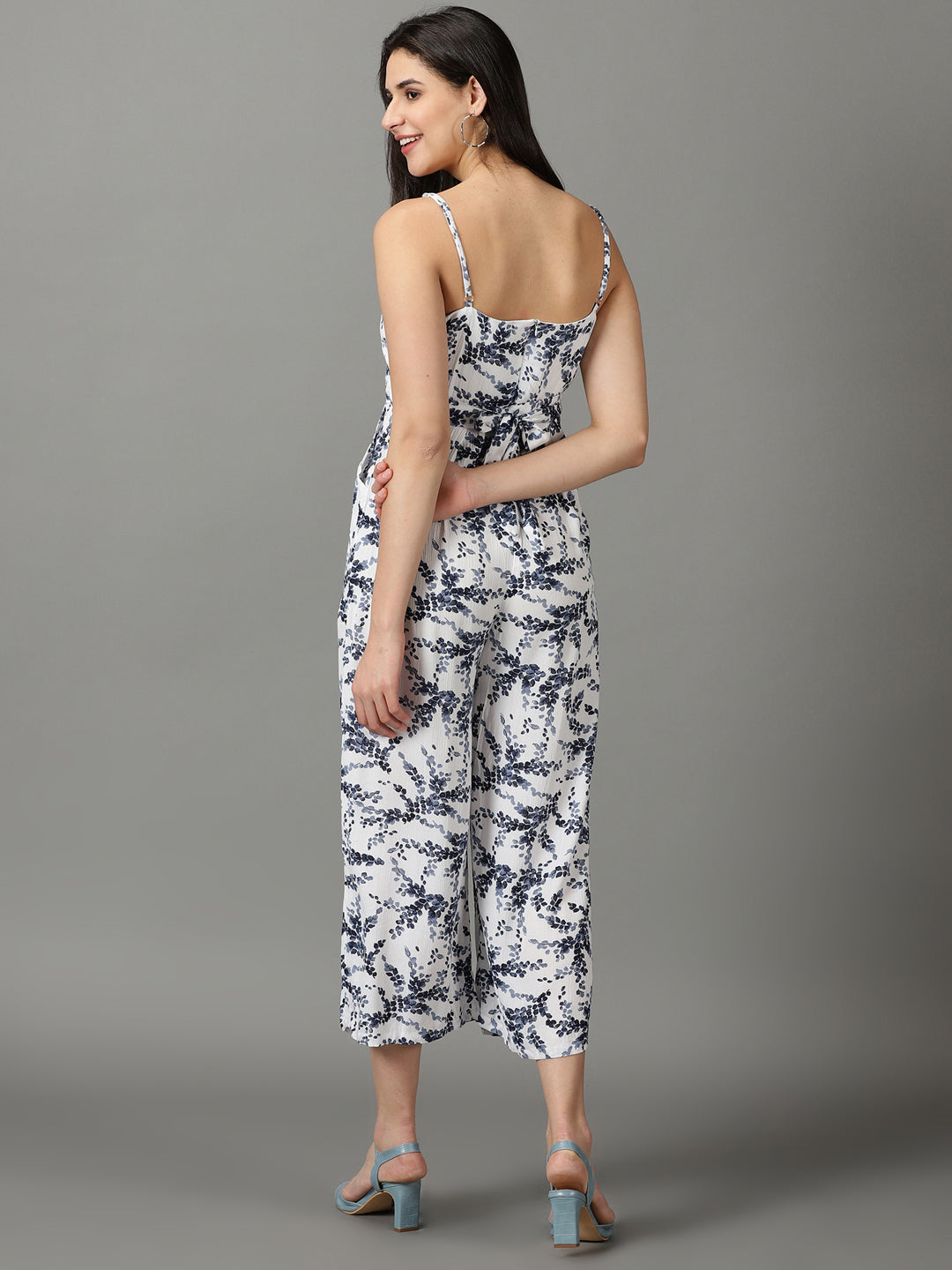 Women's White Floral Printed Culotte Jumpsuit