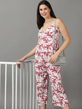 Women's White Printed Shoulder Straps Capri Jumpsuit