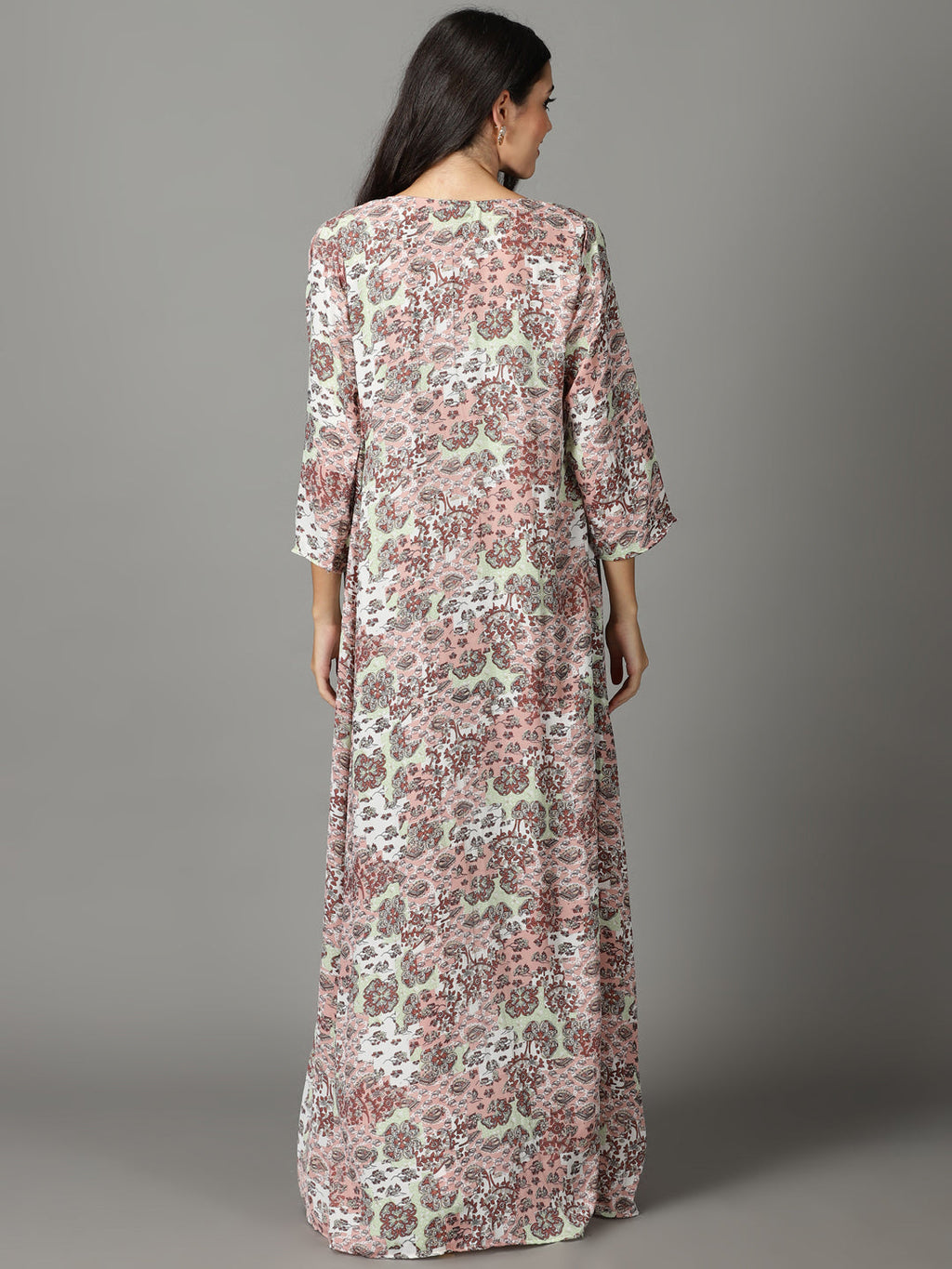 Women's Peach Floral Layered A-Line Dress