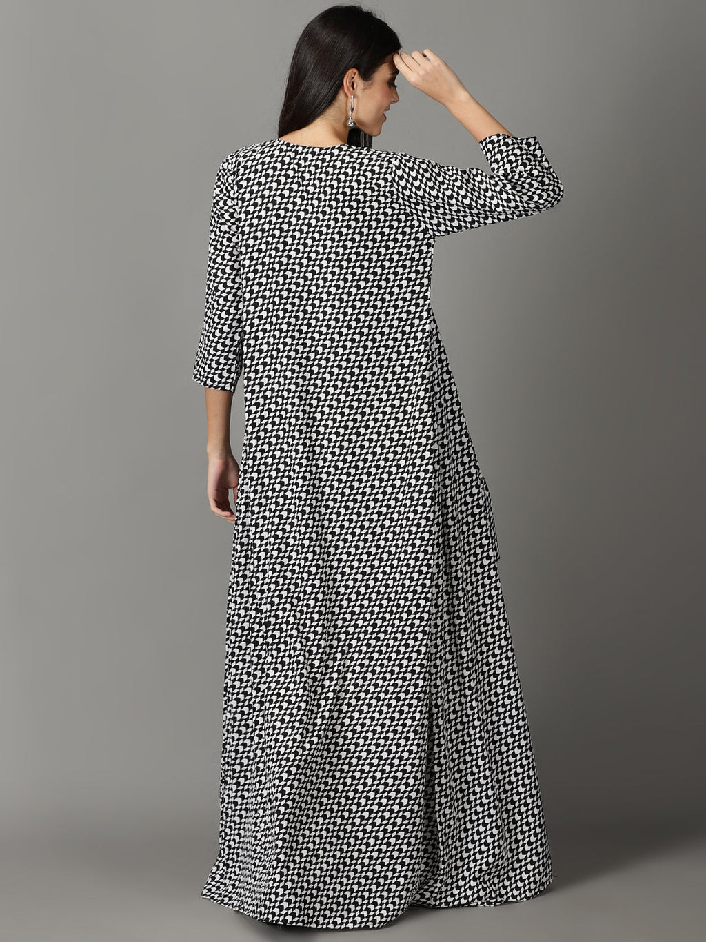 Women's Black Printed Square Neck A-Line Dress